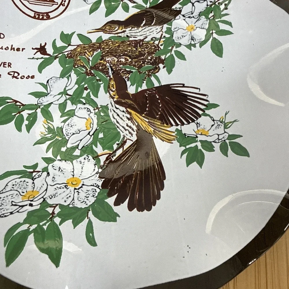 Vintage MCM Enamel Ashtray State Of Georgia Flower And Bird Round 5.5